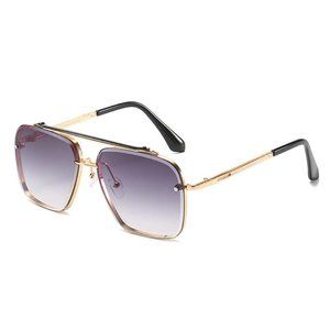 NEW - Aviator Square Vintage Rectangular Sunglasses (Gold Frame / Grey Lens)